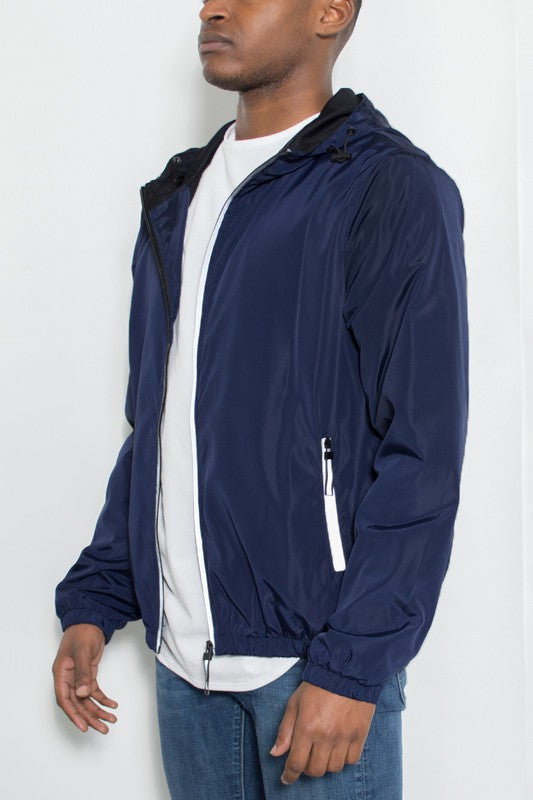 SOLID HOODED LIGHTWEIGHT WINDBREAKER JACKET