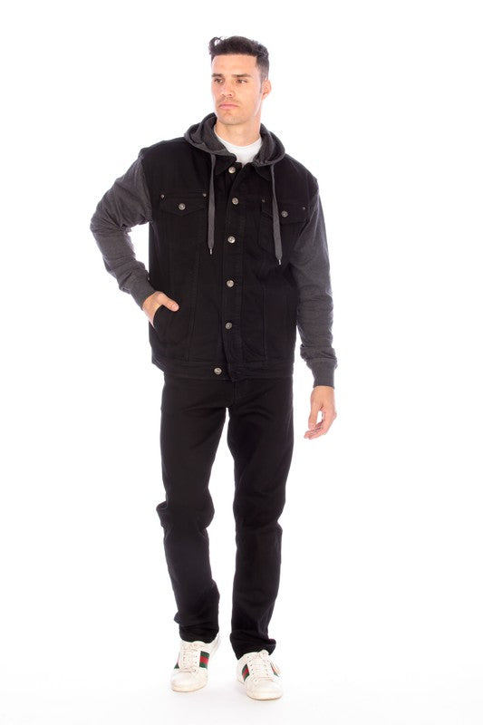 DENIM JACKET WITH HOOD   BLACK