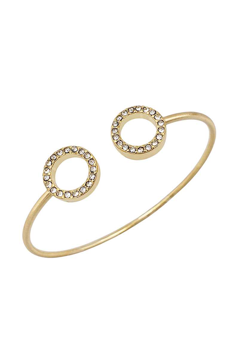 Metal Round Stone Open Cuff Bracelet