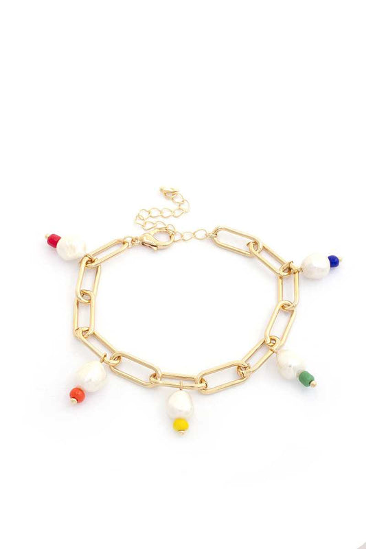 Sodajo Pearl Colorful Bead Oval Link Bracelet