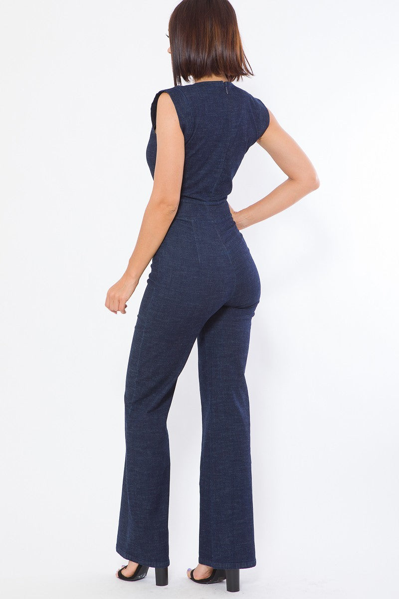 Fashion Denim Stretch Jumpsuit