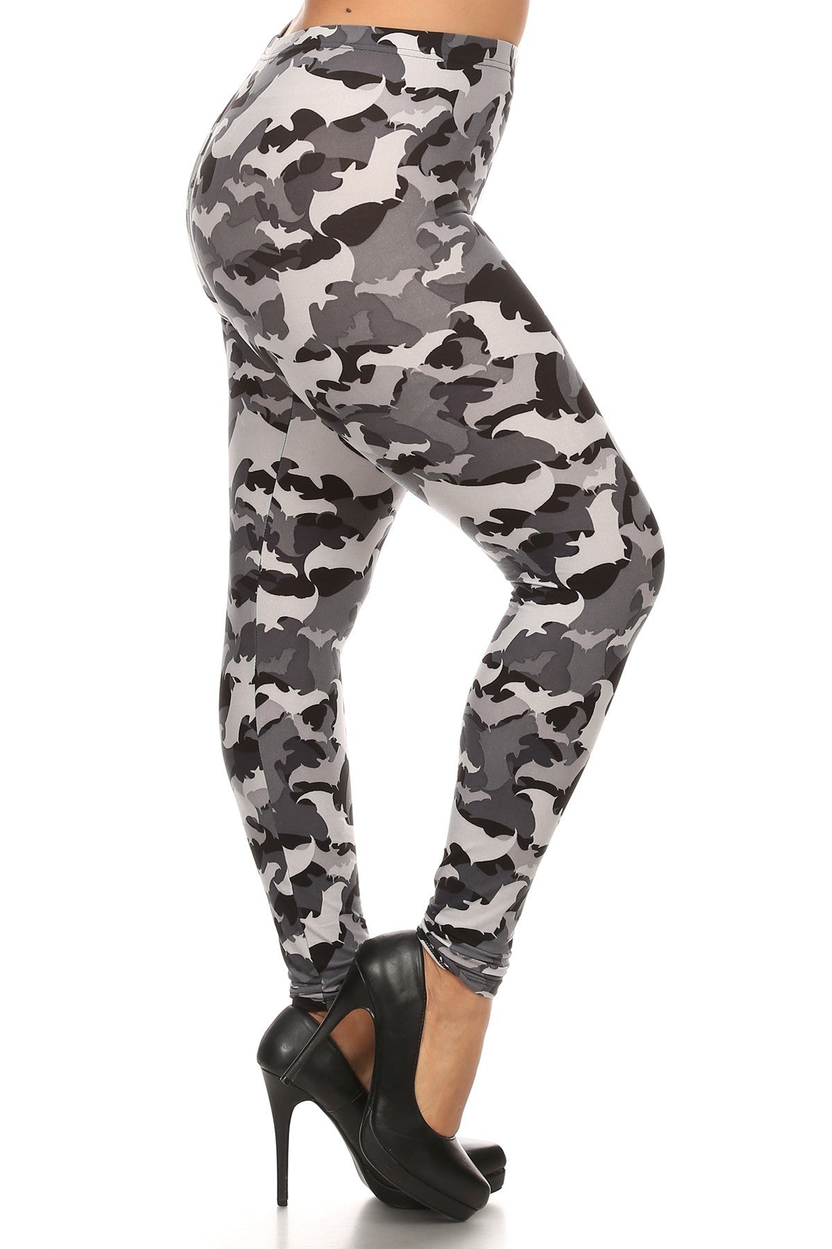 Plus Size Print, Full Length Leggings In A Slim Fitting Style With A Banded High Waist.