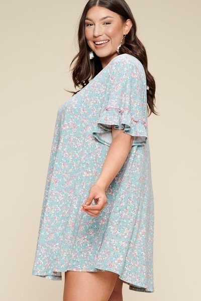 Plus Size Spring Floral Printed Lovely Swing Dress