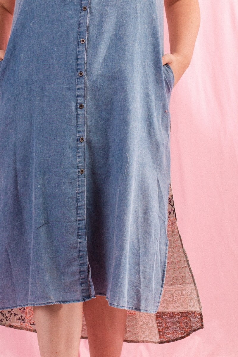 Sleeveless Denim Maxi Shirt Dress