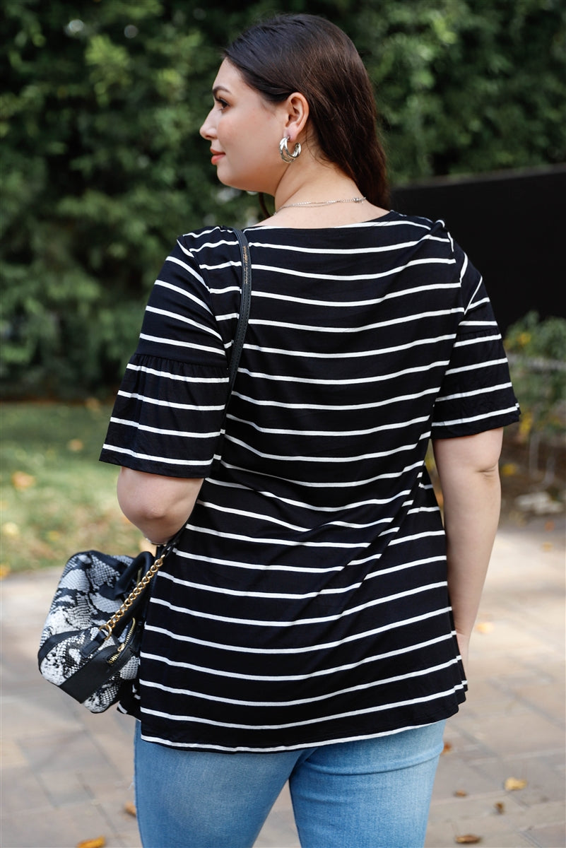 Plus Stripe Bell Short Sleeve Top