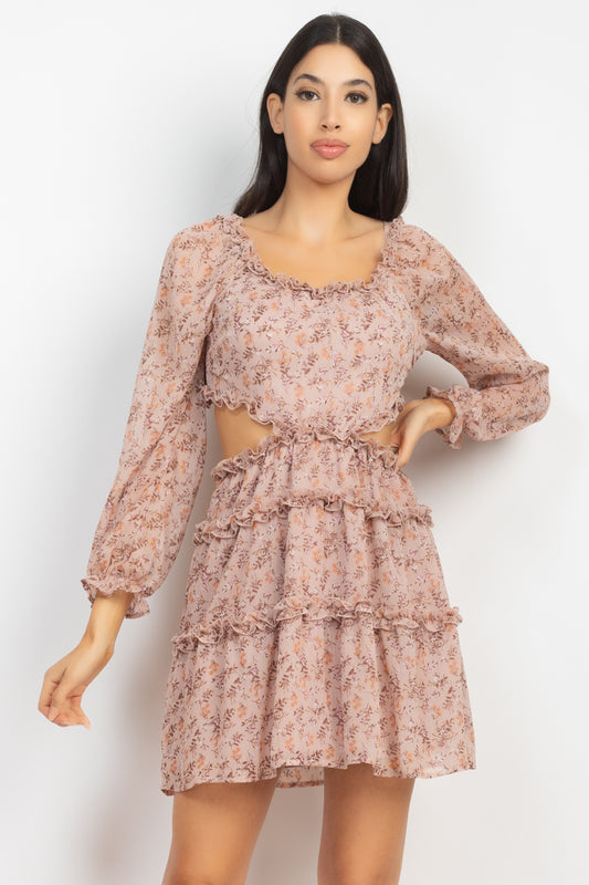 Ruffled Cutout Ditsy Floral Dress