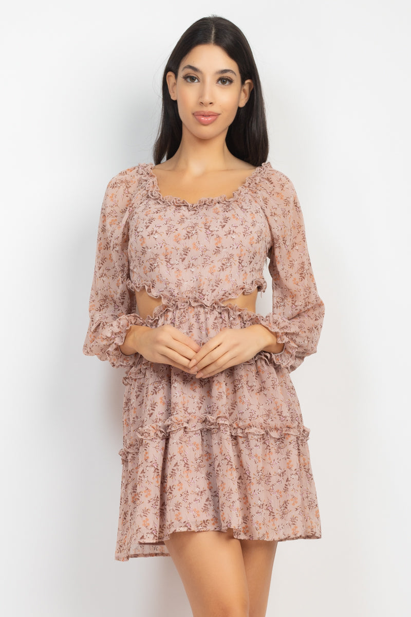 Ruffled Cutout Ditsy Floral Dress