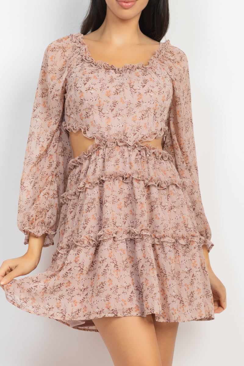 Ruffled Cutout Ditsy Floral Dress