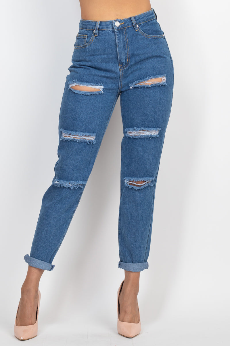 Rolled Hem Ripped Denim Jeans