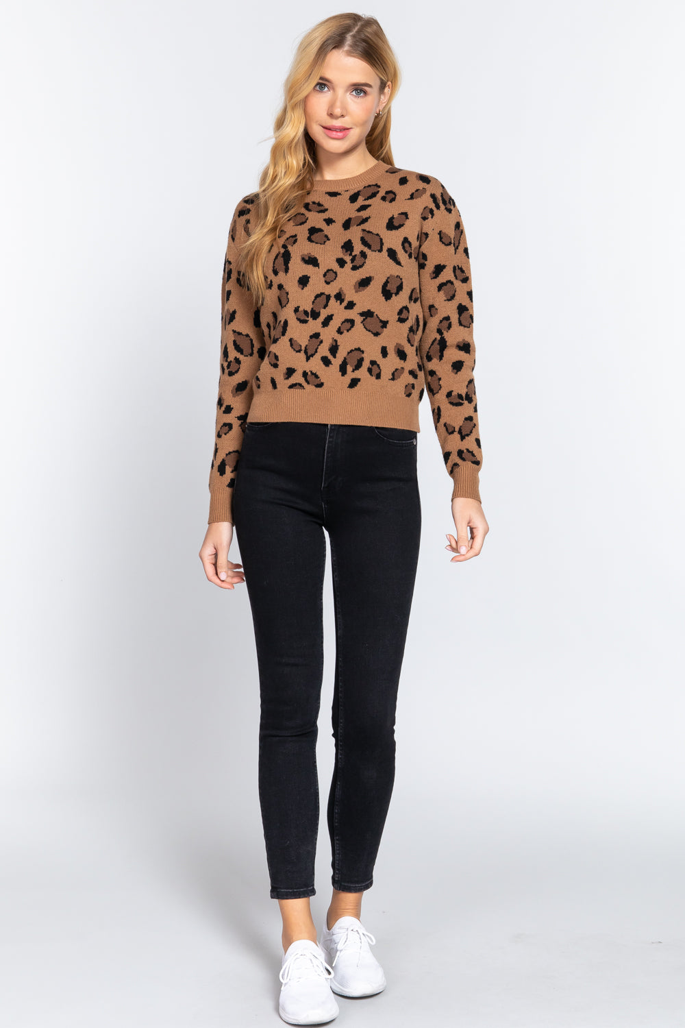 Long Slv Print Jacquard Sweater