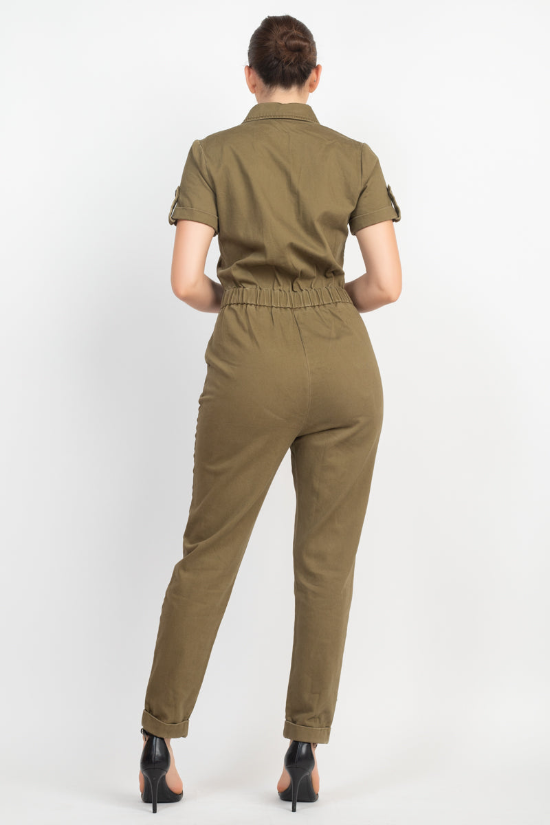 Collared Button-front Jumpsuit