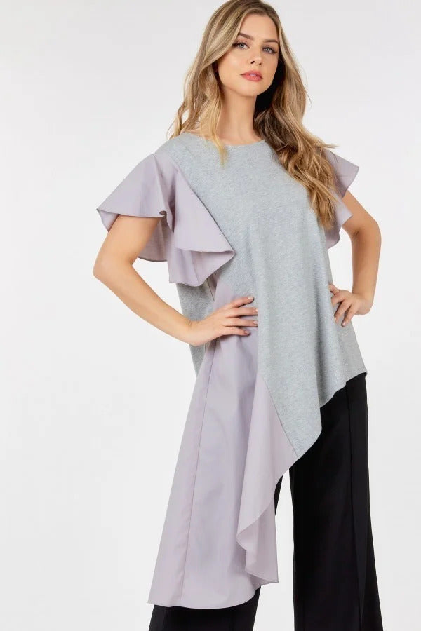 Ruffle Sleeve Unbalance Top